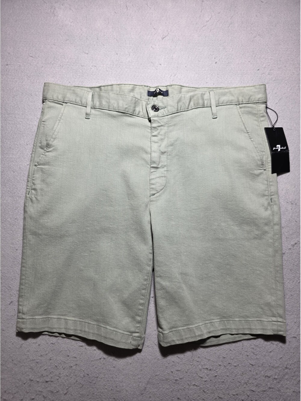 7 For All Mankind Mens Size 36 Chino Shorts Sage Light Green Stretch NWT